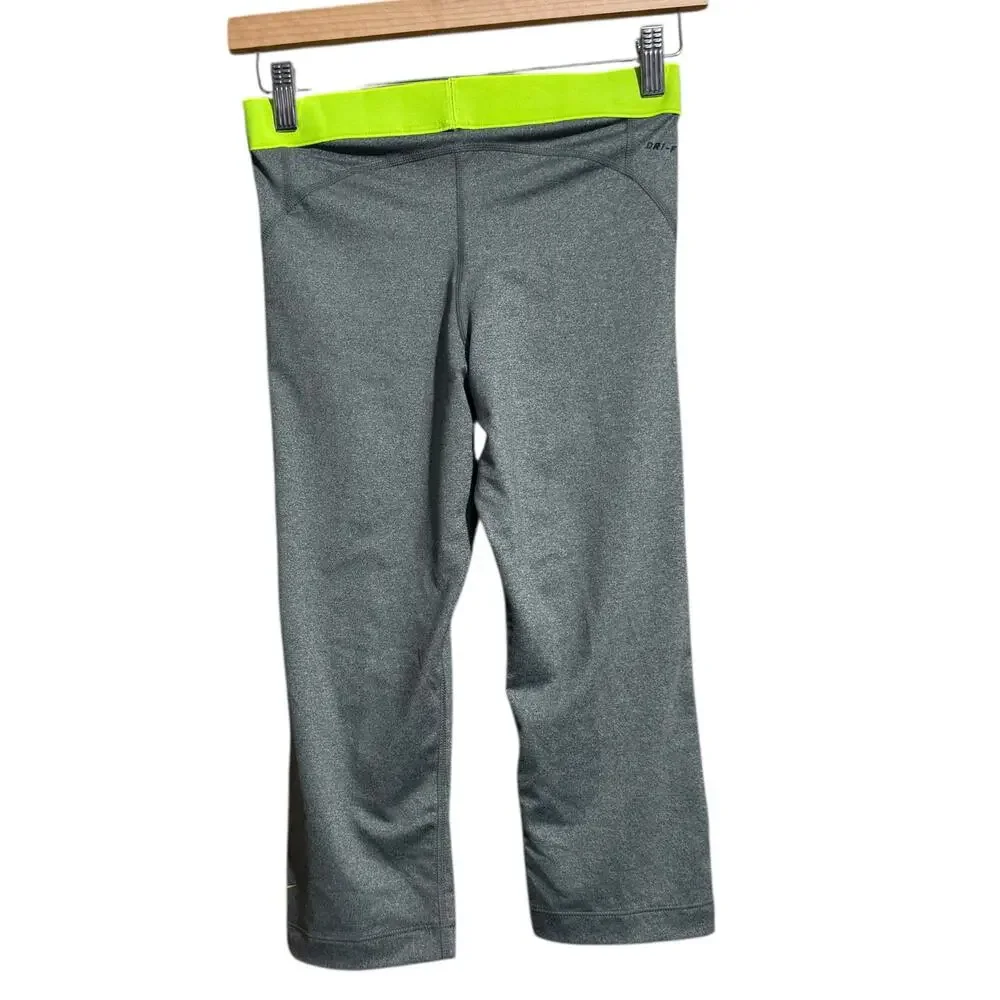 NWT Nike Pro Gray &‎ Yellow Dri-Fit Competition Base Layer crop leggings Medium